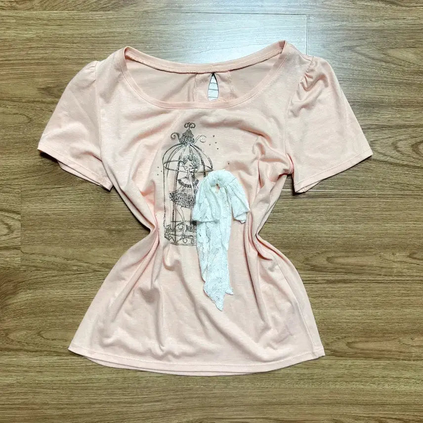[BUNJANG] Vintage Ribbon Short-Sleeve T-Shirt Hime Gyaru Lolita Latte Mori Girl / 빈티지 리본 반팔 티셔츠 히메갸루 로걀 라떼 모리걸 히메카지 헤이세이