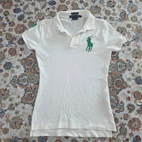 [BUNJANG] Polo Ralph Lauren Big Pony PK T-shirt White Green XS / 폴로 랄프로렌 반팔 빅포니 pk 반팔티 카라티 화이트 그린 xs