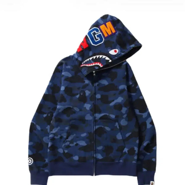 [BUNJANG] BAPE Shark Camo Zip-Up Hoodie Navy / 급처) 베이프 샤크 카모 후드 집업 네이비