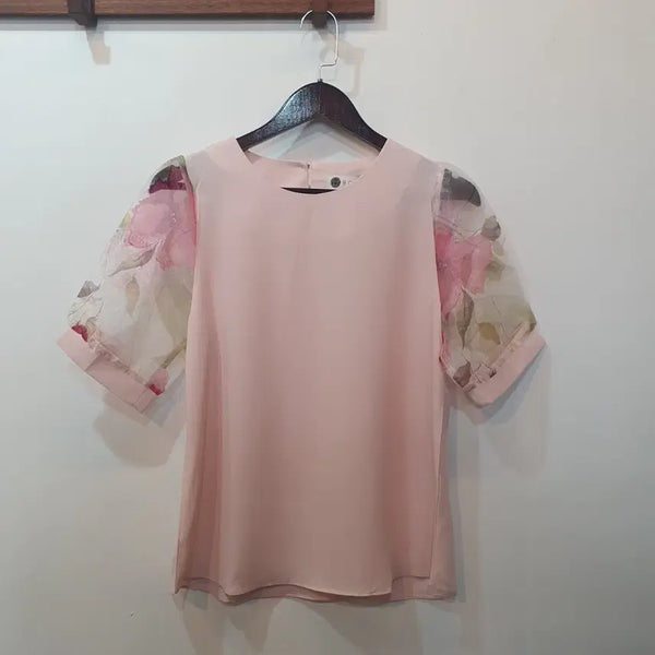 [BUNJANG] Flower Organza Puff Blouse / 플라워 오간자 퍼프 블라우스
