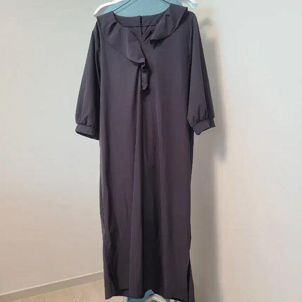 [BUNJANG] Summer Long Dress with Frill V-Neck - Size 66 / 바스락 스판 여름 롱 원피스 66