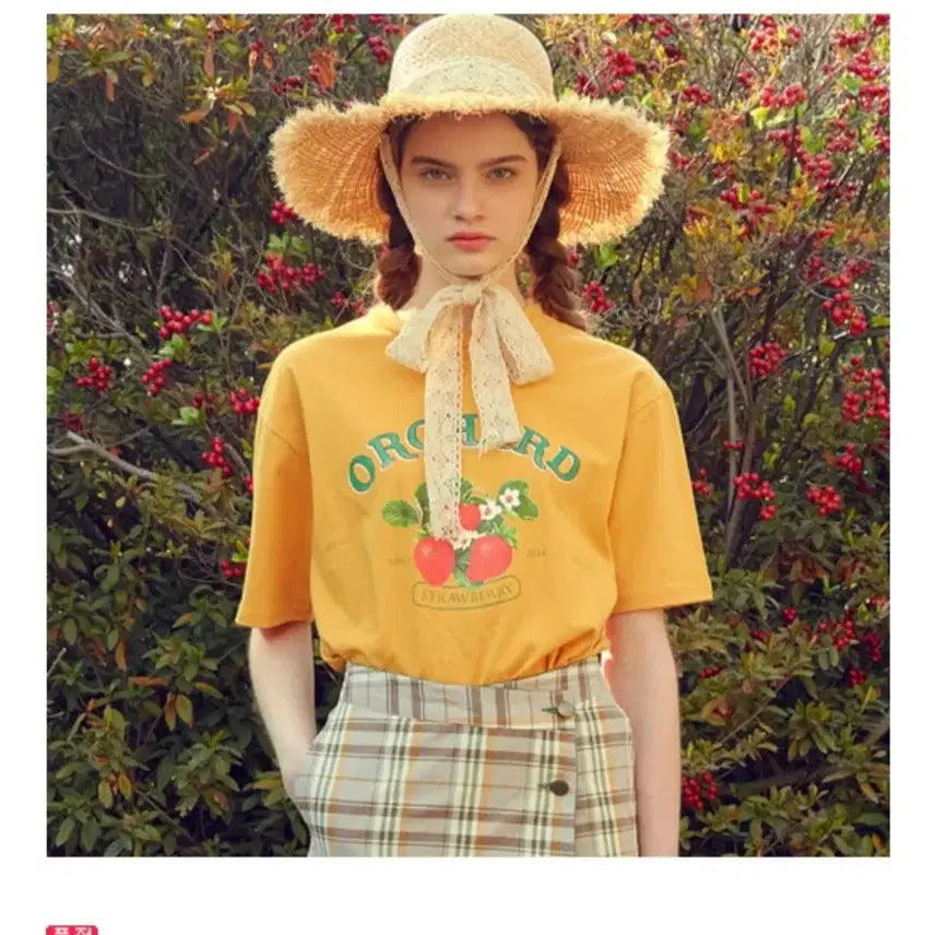 [BUNJANG] Main Booth Strawberry T-Shirt Yellow Size 2 / 메인부스 스트로베리 반팔티 옐로우 2