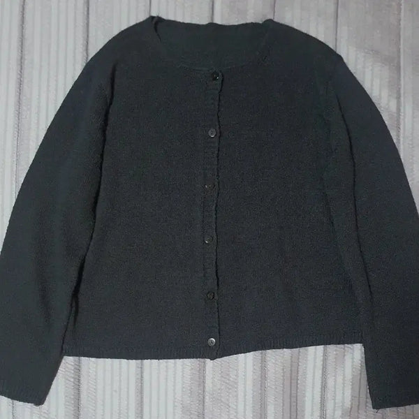 [BUNJANG] Basic Round Cardigan Black / 여름 니트 기본 라운드 가디건 블랙