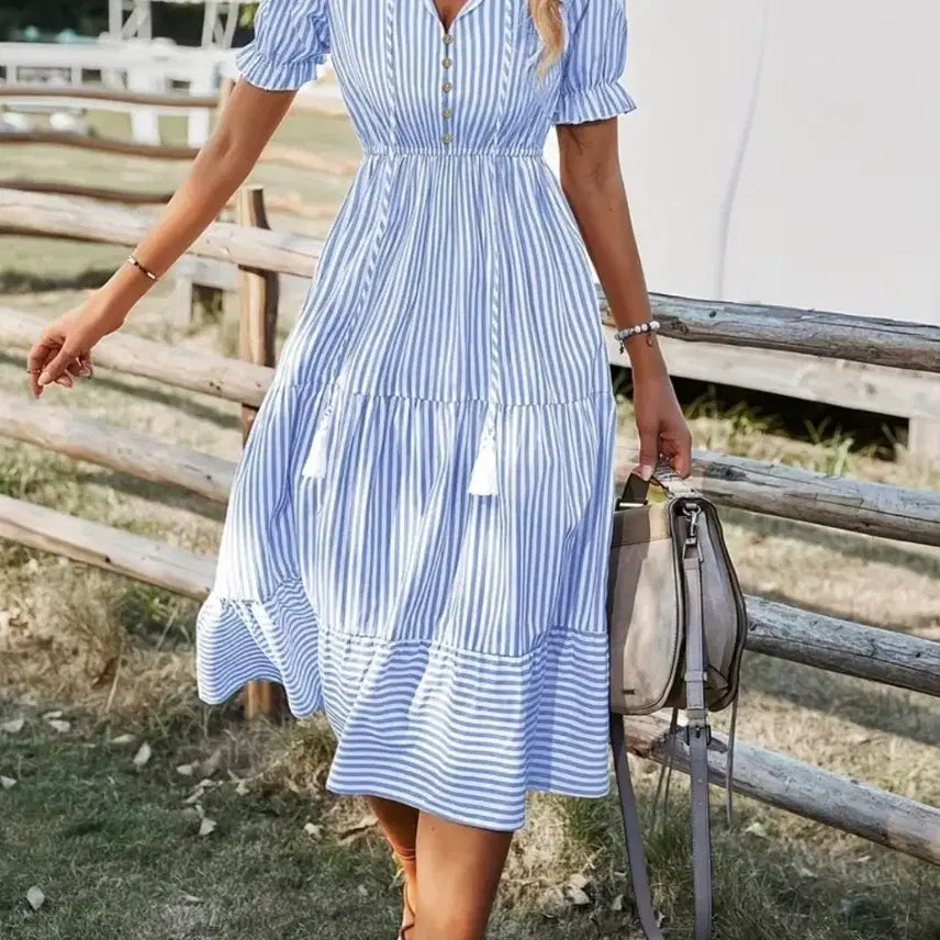 [BUNJANG] Blue Stripe Shirt Long Dress / 블루 스트라이프 롱 원피스.새상품
