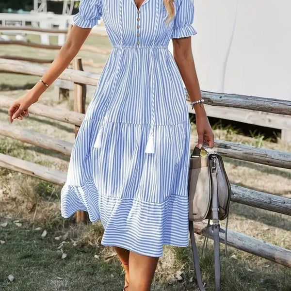 [BUNJANG] Blue Stripe Shirt Long Dress / 블루 스트라이프 롱 원피스.새상품