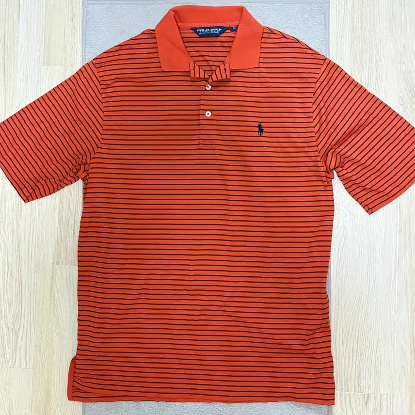 [BUNJANG] Polo Golf Orange Stripe Polo Shirt (Size M) / [S급] 폴로 골프 오렌지 스트라이프 카라티