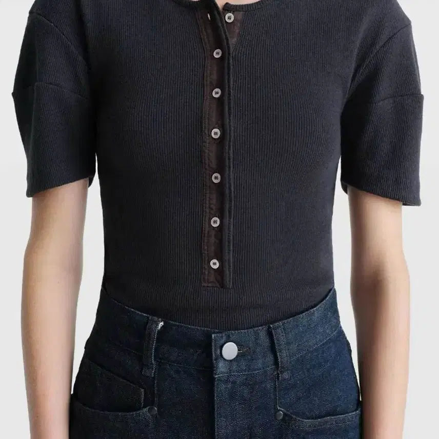 [BUNJANG] Lemaire Fitted Henry Neck Top Charcoal / 르메르 피티드 헨리 탑