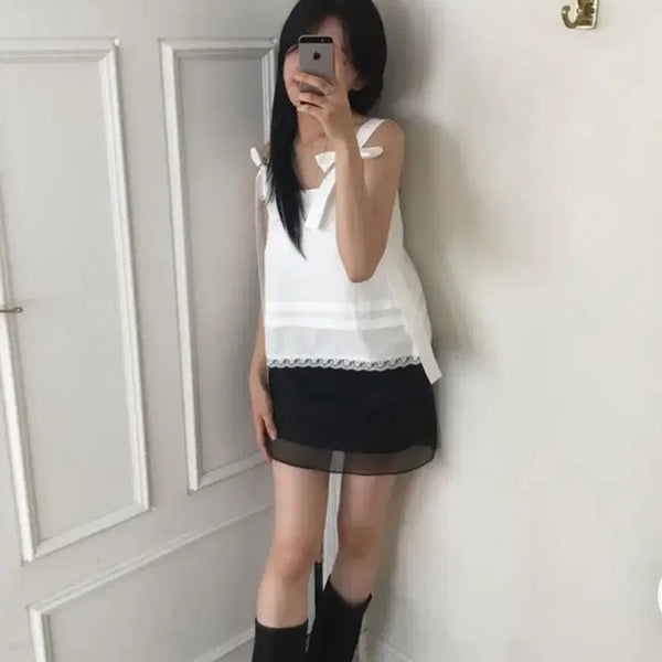 [BUNJANG] Chiffon Layered Mini Skirt Black / (새상품) 쉬폰 레이어드 미니스커트 블랙