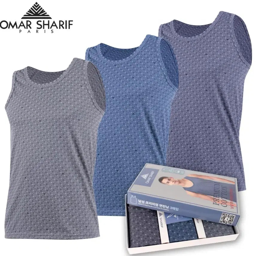 [BUNJANG] Omar Sharif Men's Premium Cotton Running 3-Piece Set / 오마르샤리프 남성 고급민소매 면런닝 3종 세트