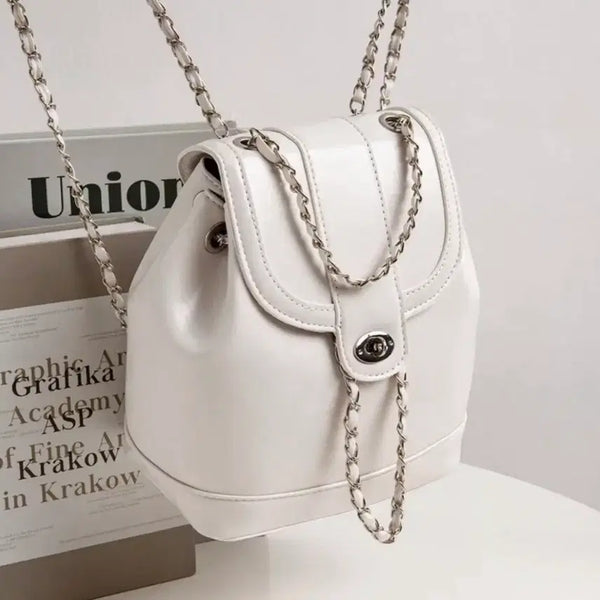 [BUNJANG] Chain Hobo Backpack Ivory Bag / 체인 복조리 백팩 아이보리 가방