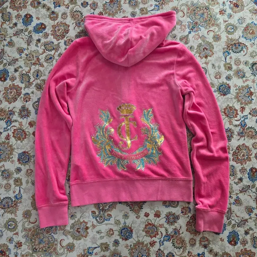 [BUNJANG] Juicy Couture Terry Velour Pink Zip-Up Hoodie / 쥬시꾸뛰르 테리 벨벳 핑크 후드집업 y2k MADE IN USA