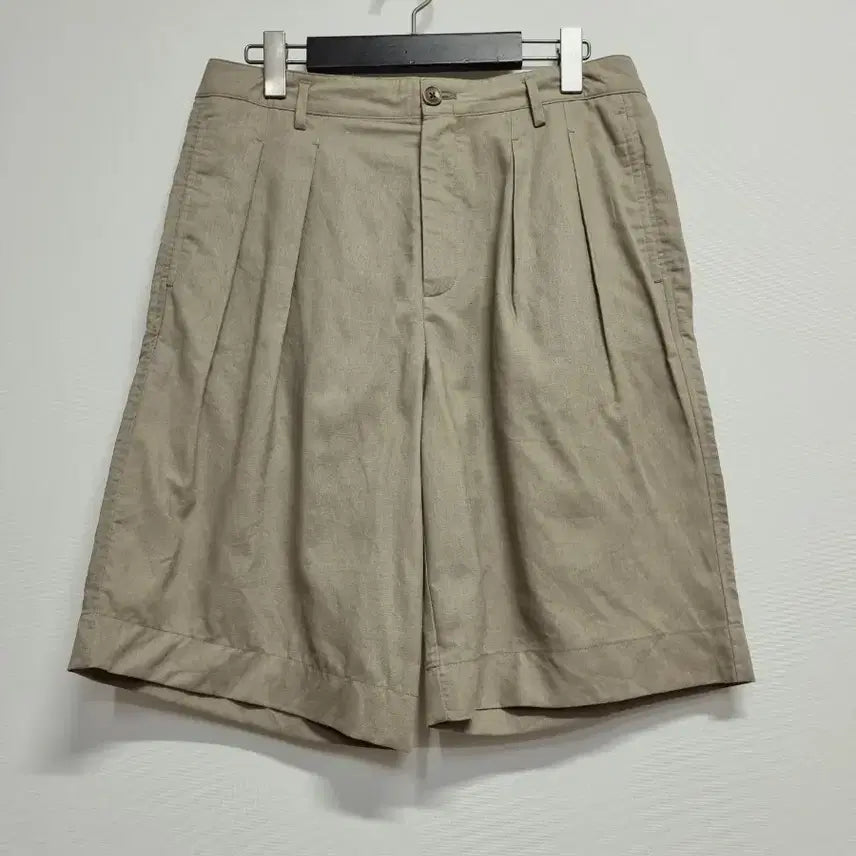 [BUNJANG] Riffler Minimal Cotton Linen Blend Beige Pintuck Shorts L / 라이플 미니멀 면린넨 혼방 베이지 핀턱 반바지L