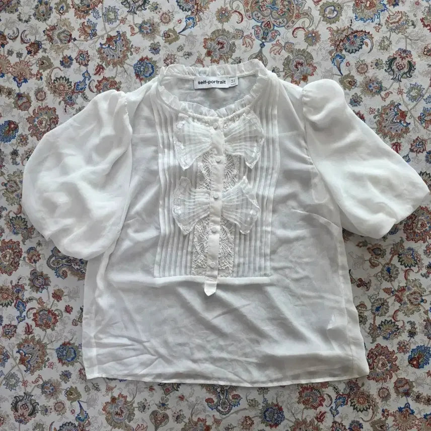 [BUNJANG] Self-Portrait Ribbon Lace Blouse White / self-portrait 셀프포트레이트 리본 레이스 블라우스 화이트