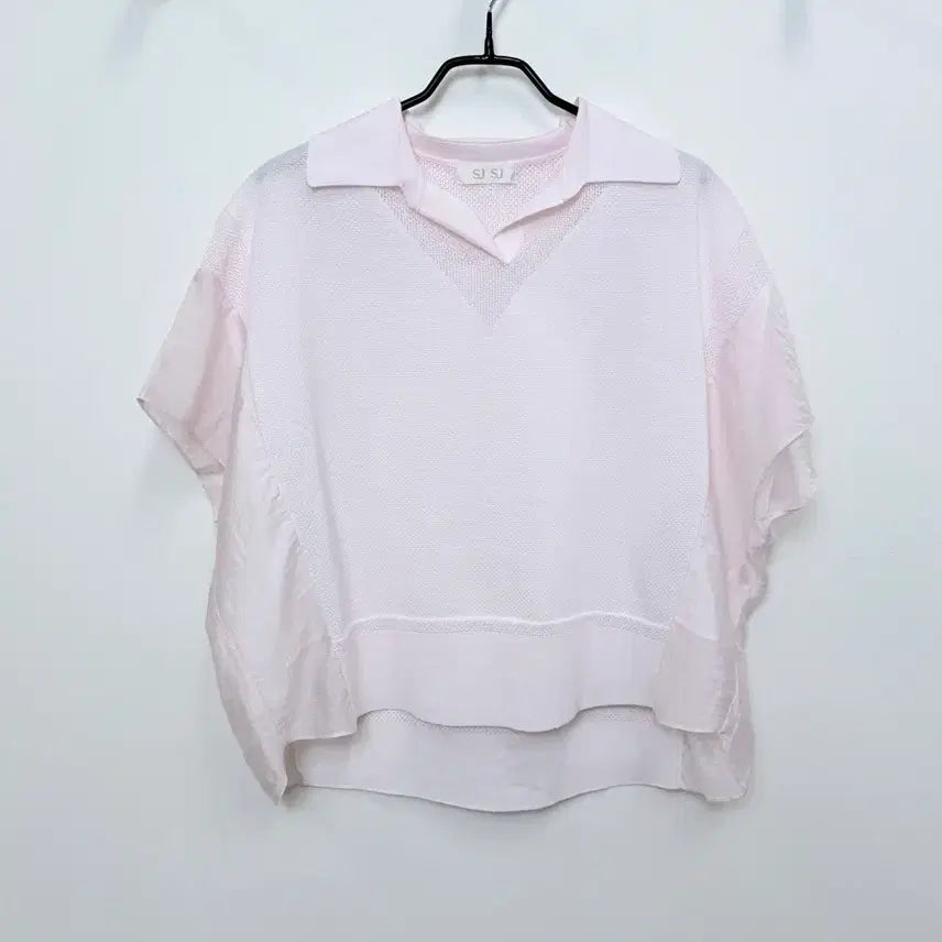 [BUNJANG] SJSJ Short Sleeve Knit Blouse Pink / 한섬 SJSJ 반팔 카라 니트 블라우스 24년