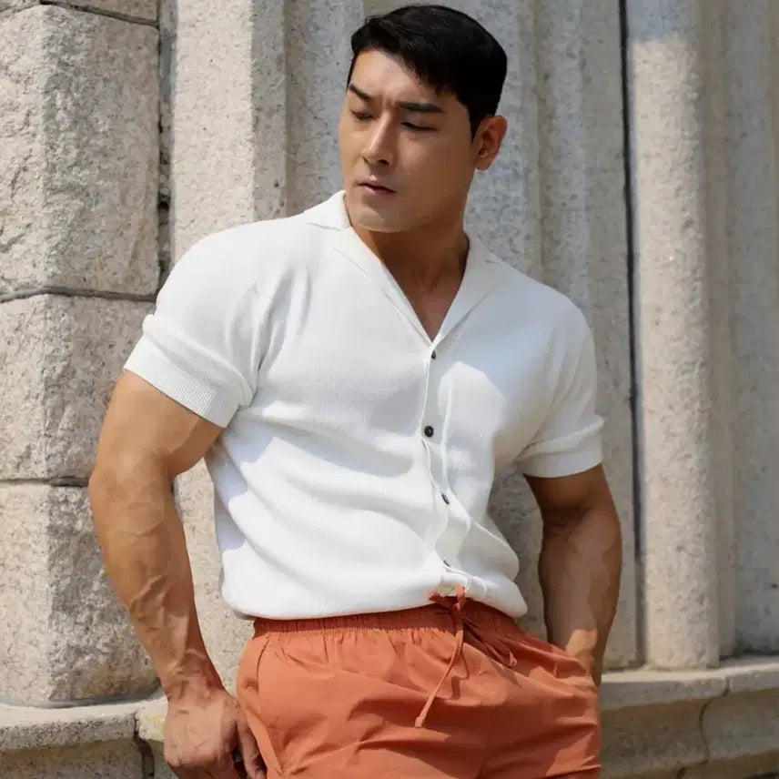 [BUNJANG] Bostfit Muscle Fit V-Neck Short Sleeve Polo T-Shirt Size 2 / 보스트핏 머슬핏 브이넥 반팔 카라티 2사이즈 새상품