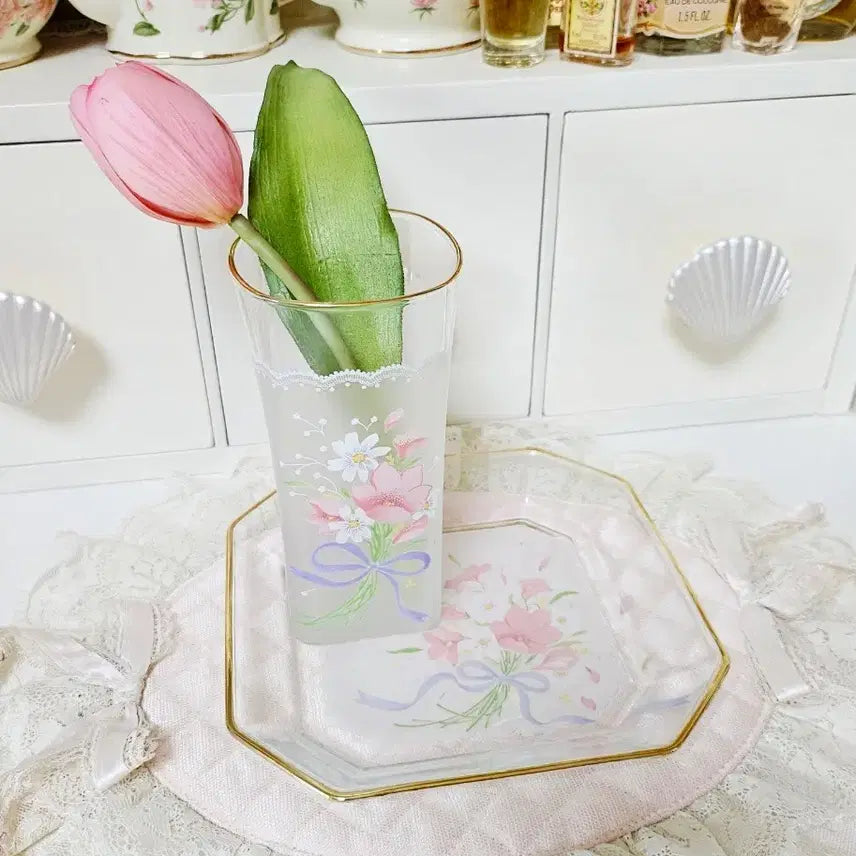 [BUNJANG] Vintage Toyo Glass Belle Fleur Tumbler and Plate Set / 빈티지 컵 접시