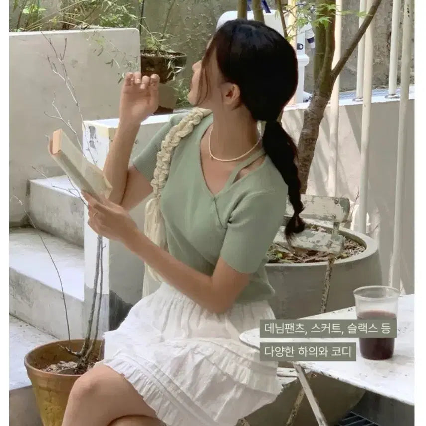 [BUNJANG] Mint Spandex Ribbed Knit Half-Sleeve T-Shirt / 새상품 xl 77 88 빅사이즈 언발 스판 골지 니트 민트 반팔 티셔츠