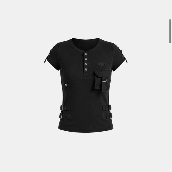[BUNJANG] Bad Blood Delta Utility Cottonlip Half Sleeve Henley T-Shirt Black / 배드블러드 델타 유틸리티 코튼립 1/2 헨리넥 반팔 티셔츠 블랙