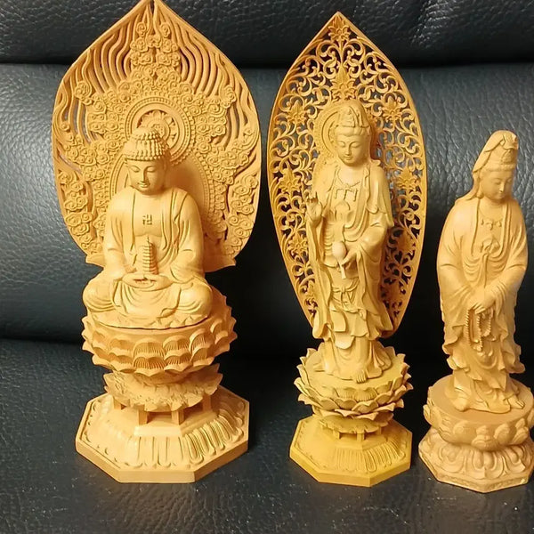 [BUNJANG] Set of 3 Wooden Buddha Statues / 나무불상3점