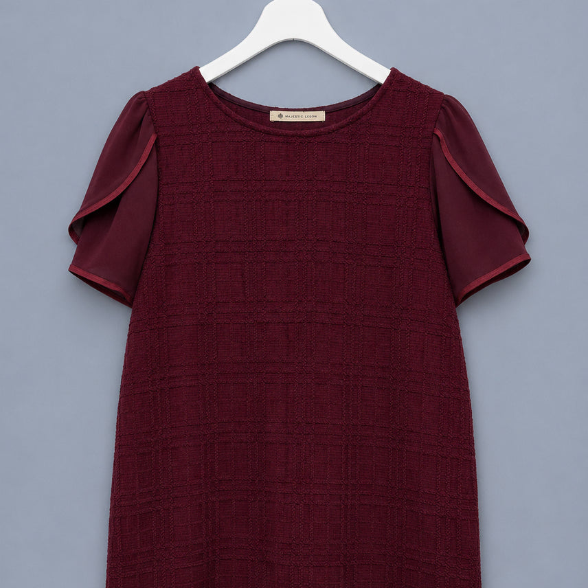 [BUNJANG] MAJESTIC LEGON Women's Poly-Cotton Blend Jacquard Tulip Sleeve Blouse - Burgundy / Women - MAJESTIC LEGON 폴리 혼방 블라우스