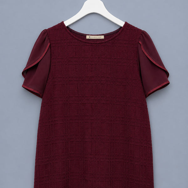 [BUNJANG] MAJESTIC LEGON Women's Poly-Cotton Blend Jacquard Tulip Sleeve Blouse - Burgundy / Women - MAJESTIC LEGON 폴리 혼방 블라우스