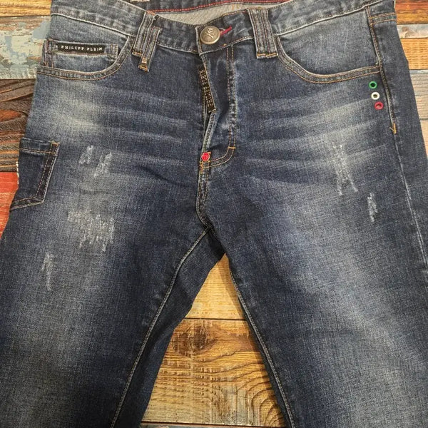[BUNJANG] Philipp Plein Distressed Wash Denim Jeans Blue / 필립플레인 청바지 데님 블루