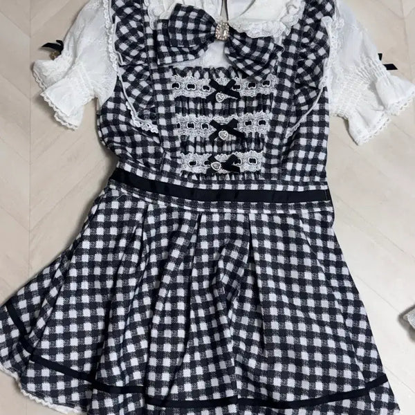[BUNJANG] LIZLISA Gingham Tweed Short Sleeve Blouse / 리즈리사 깅엄 트위드 반팔