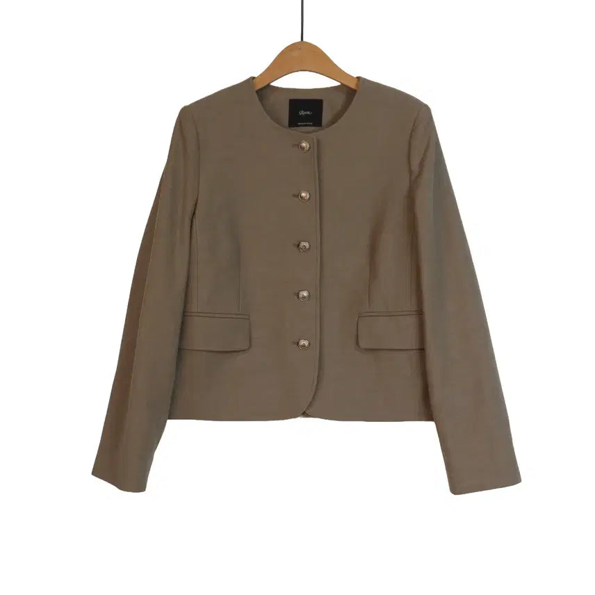 [BUNJANG] Rome Collarless Jacket Beige Round Neck Gold Button Office Look Size 66 (M) / Rome 노카라 자켓 66 베이지 라운드 자켓 오피스룩