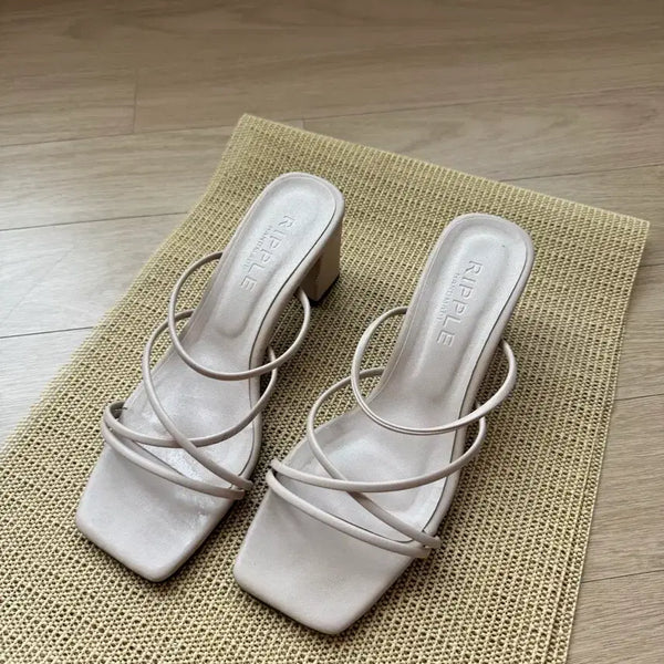 [BUNJANG] Beige Strap Heels - 7cm Heel Height / 베이지색 스트랩힐