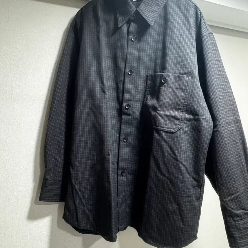[BUNJANG] Uniqlo U Twill Work Check Shirt Dark Grey / 유니클로U 트월 워크 체크셔츠 (다크 그레이, L)