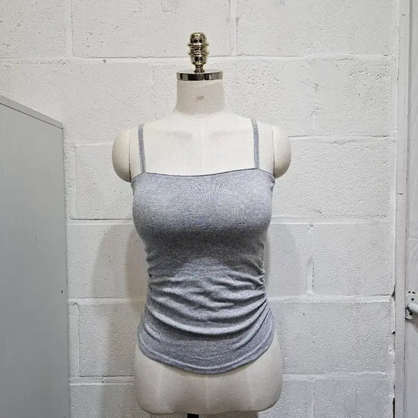 [BUNJANG] Built-in Bra Shirred Sleeveless Top - Light Gray / 캡내장 옆셔링 무지 나시- 연그레이