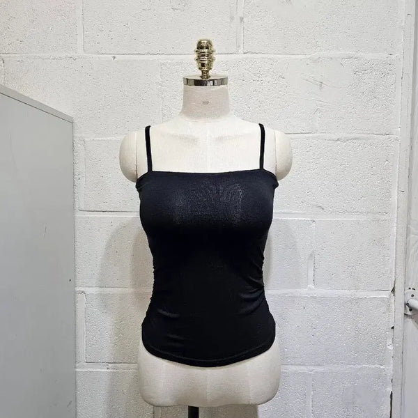[BUNJANG] Built-in Bra Shirred Side Sleeveless Top - Black / 캡내장 옆셔링 무지 나시- 블랙