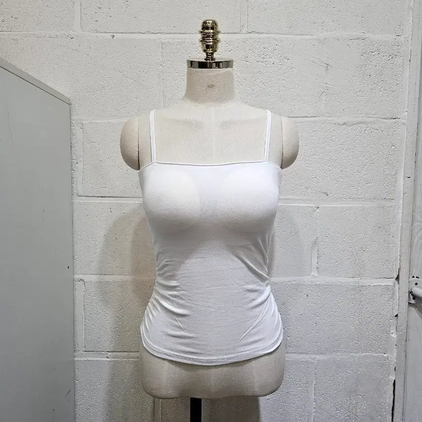 [BUNJANG] Built-in Cup Shirred Tank Top - White / 캡내장 옆셔링 무지 나시- 화이트