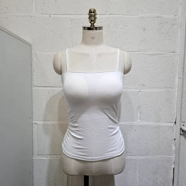 [BUNJANG] Built-in Cup Shirred Tank Top - White / 캡내장 옆셔링 무지 나시- 화이트