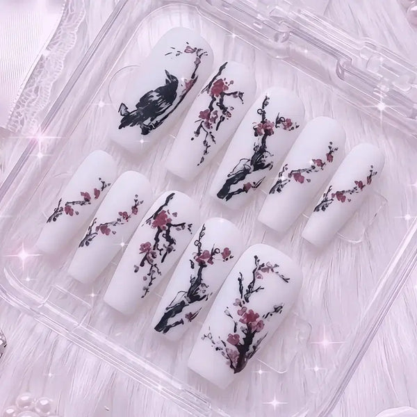 [BUNJANG] Korean Style Plum Blossom Traditional Nail Tips / 한국풍 동양풍 일본풍 매화 사극 네일팁