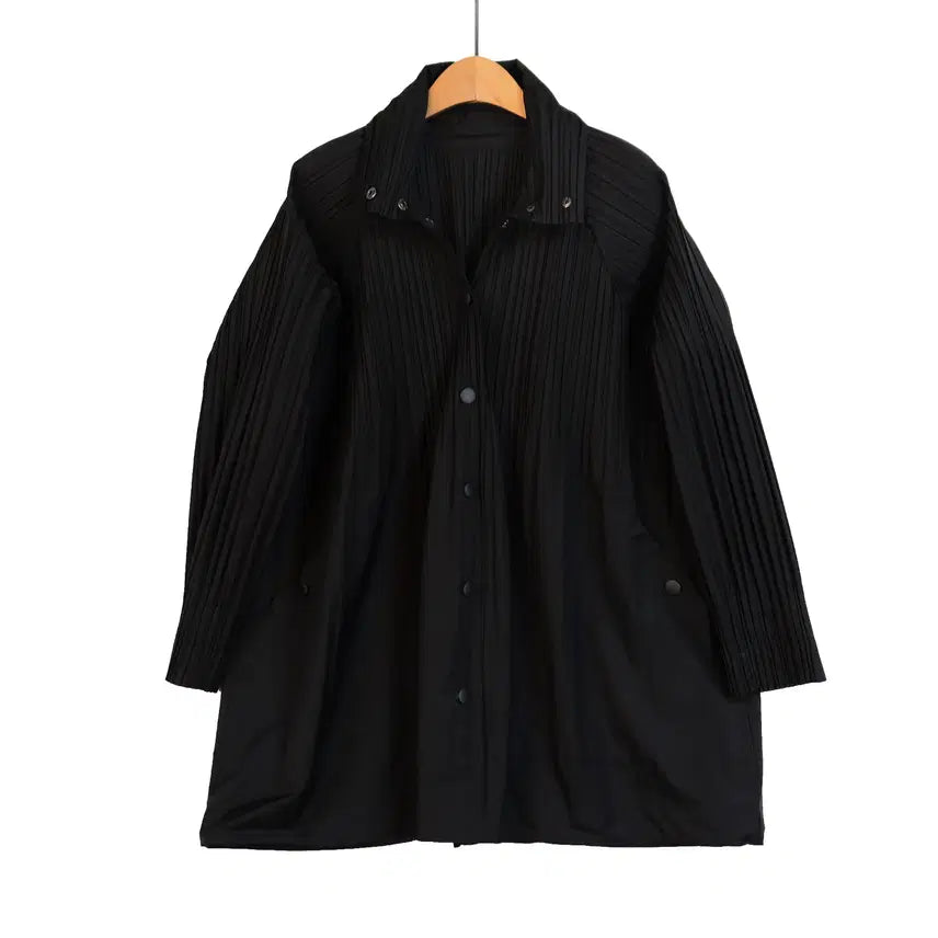 [BUNJANG] Black Pleated Jacket Oversized Long Outerwear / 블랙 플리츠 자켓 프리 오버핏 롱 플리츠 아우터