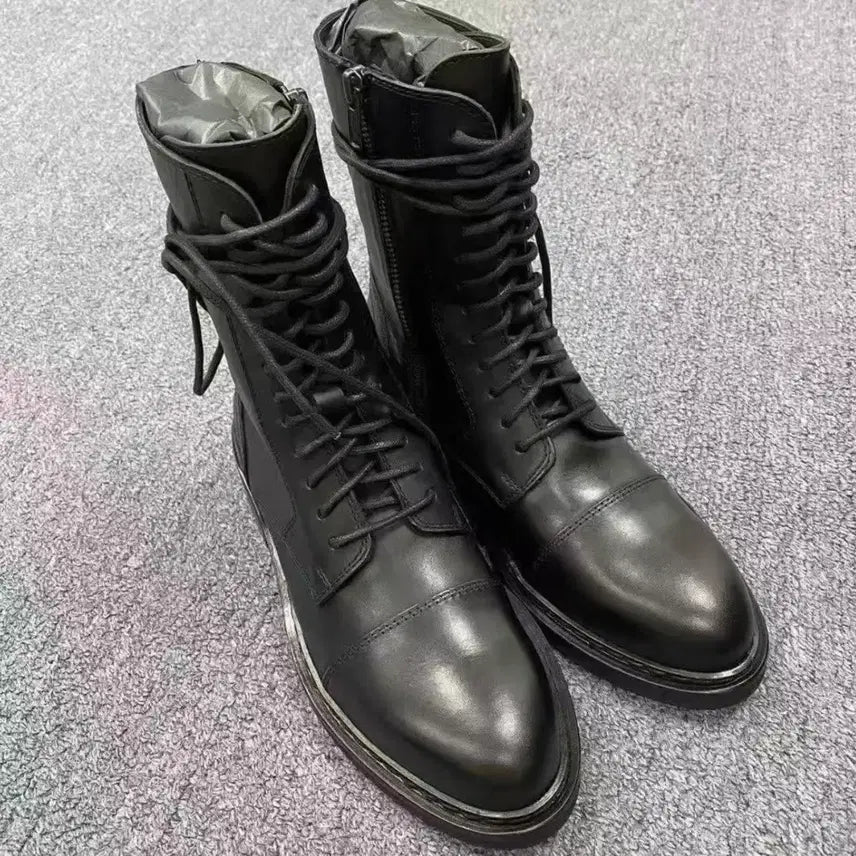 [BUNJANG] Black Leather Walker Boots / 블랙 가죽 워커 부츠
