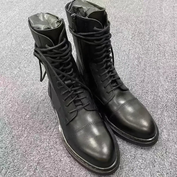 [BUNJANG] Black Leather Walker Boots / 블랙 가죽 워커 부츠