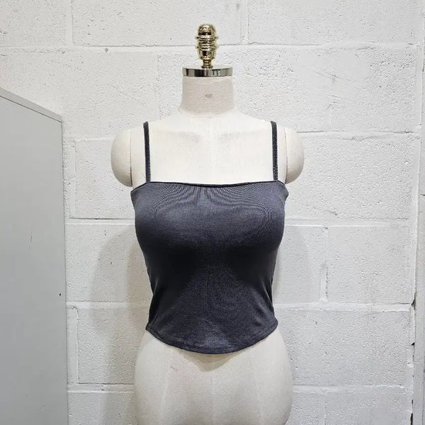 [BUNJANG] Built-in Bra Cropped Tank Top - Charcoal / 밑단u 캡내장 크롭 부드러운 나시- 차콜