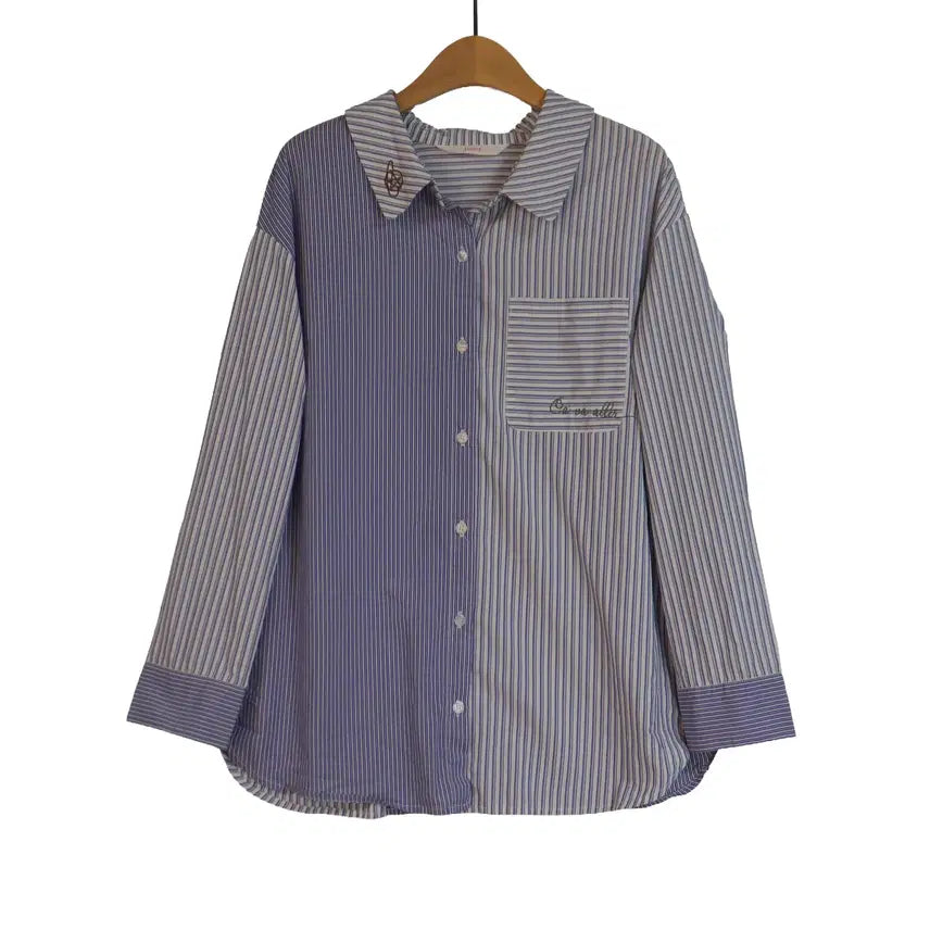 [BUNJANG] SOUP Striped Blouse Shirt Blue / SOUP 스트라이프 블라우스 55 배색 셔츠 블루