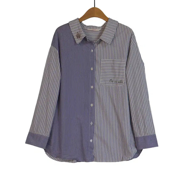 [BUNJANG] SOUP Striped Blouse Shirt Blue / SOUP 스트라이프 블라우스 55 배색 셔츠 블루