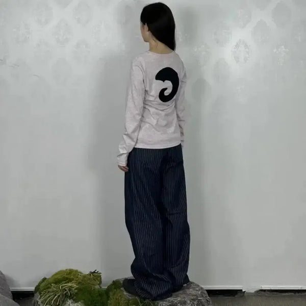 [BUNJANG] Magnesium Carbonate Long Sleeve T-Shirt Light Pink / 탄산마그네슘 혼 아플리케 롱슬리브 라이트핑크