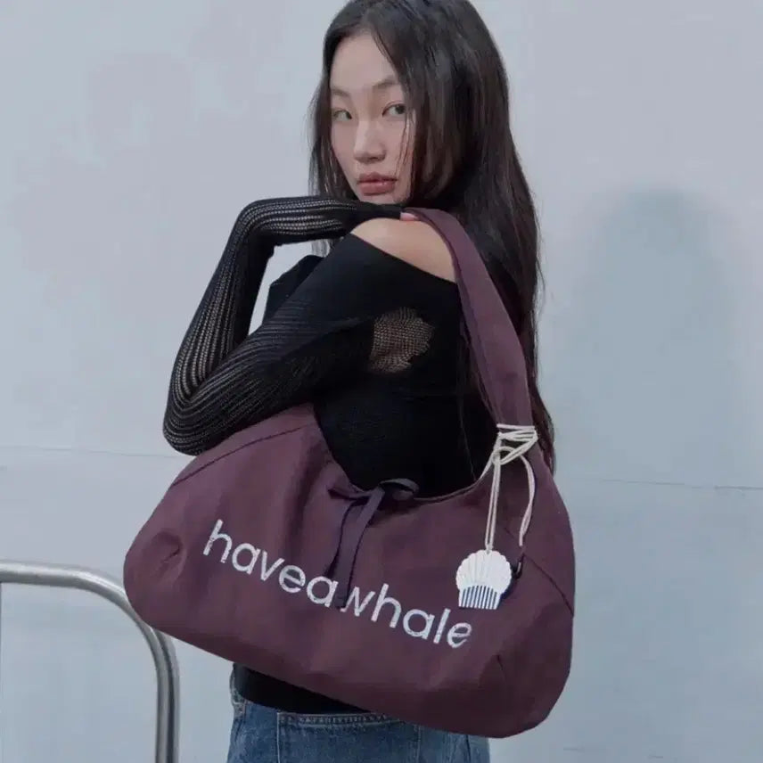 [BUNJANG] Have a Wail Burgundy Baguette Shoulder Bag / 해브어웨일 버건디 바게트 에코백 숄더백