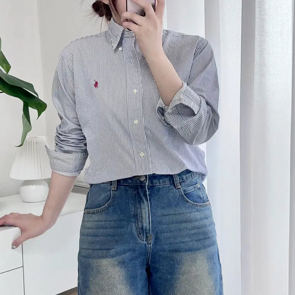 [BUNJANG] Polo Ralph Lauren Custom Fit Striped Shirt with Red Pony Embroidery / 폴로 블루 / 레드포니 스트라이프 커스텀핏 셔츠 [ 37-78]