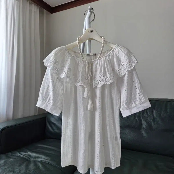 [BUNJANG] MIXXO 100% Cotton Eyelet Blouse Size S / 미쏘 면100 아일렛 블라우스 S