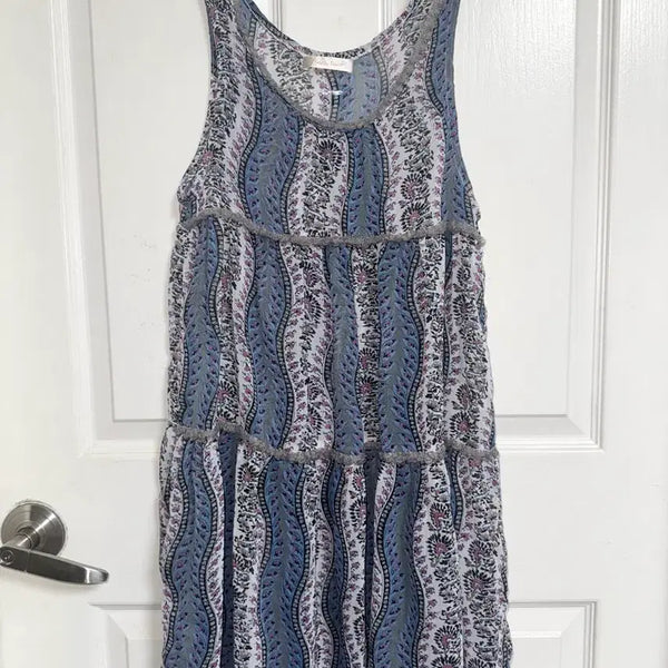 [BUNJANG] Unique Blue and Grey Knit Trim Spaghetti Strap Maxi Dress / 하구미 나시 롱원피스