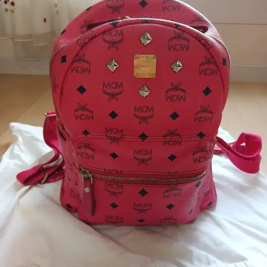 [BUNJANG] MCM Visetos Logo Pink Backpack / MCM 비세토스 로고 핑크 백팩