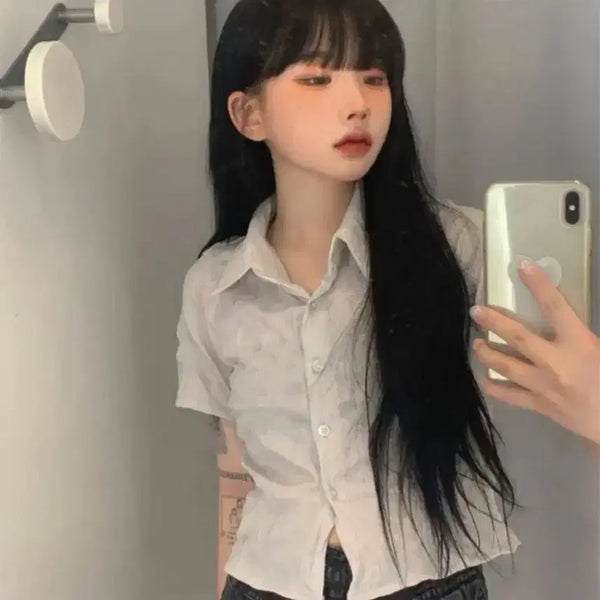 [BUNJANG] Any One More Wrinkle Short-Sleeve Blouse / 애니원모어 링클 반팔 블라우스
