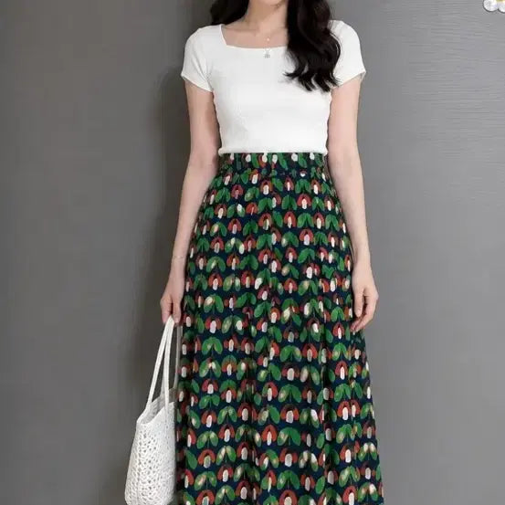[BUNJANG] Floral Print Skirt with Back Elastic Band / 뒷밴딩꽃무늬스커트