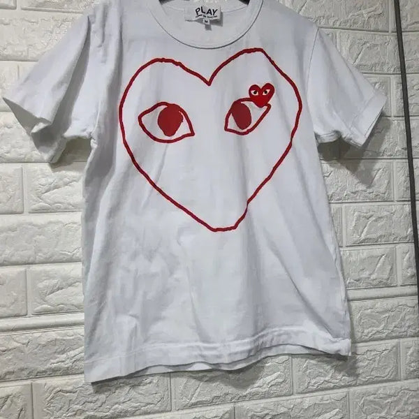 [BUNJANG] Comme des Garçons White Heart Logo Print Cotton Half Sleeve T-Shirt / 꼼데가르송 반팔 티셔츠
